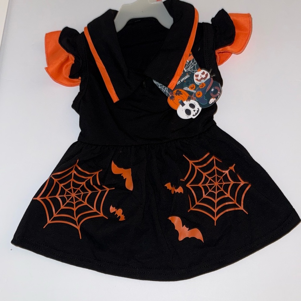NWT Howl-O-Ween Dog Halloween Dress Costume Black and Orange Spider Web Size S